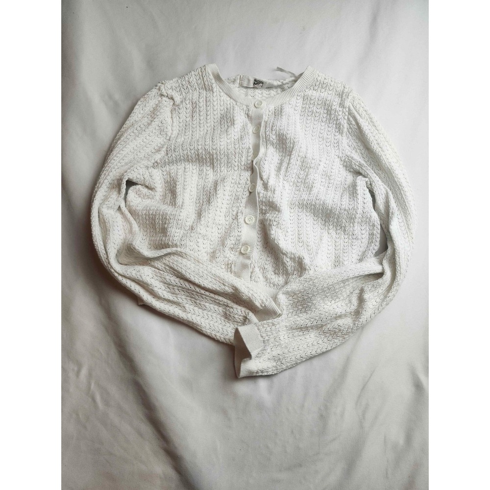 Madden NYC White Pointelle Knit Cardigan Sweater Womens Size M